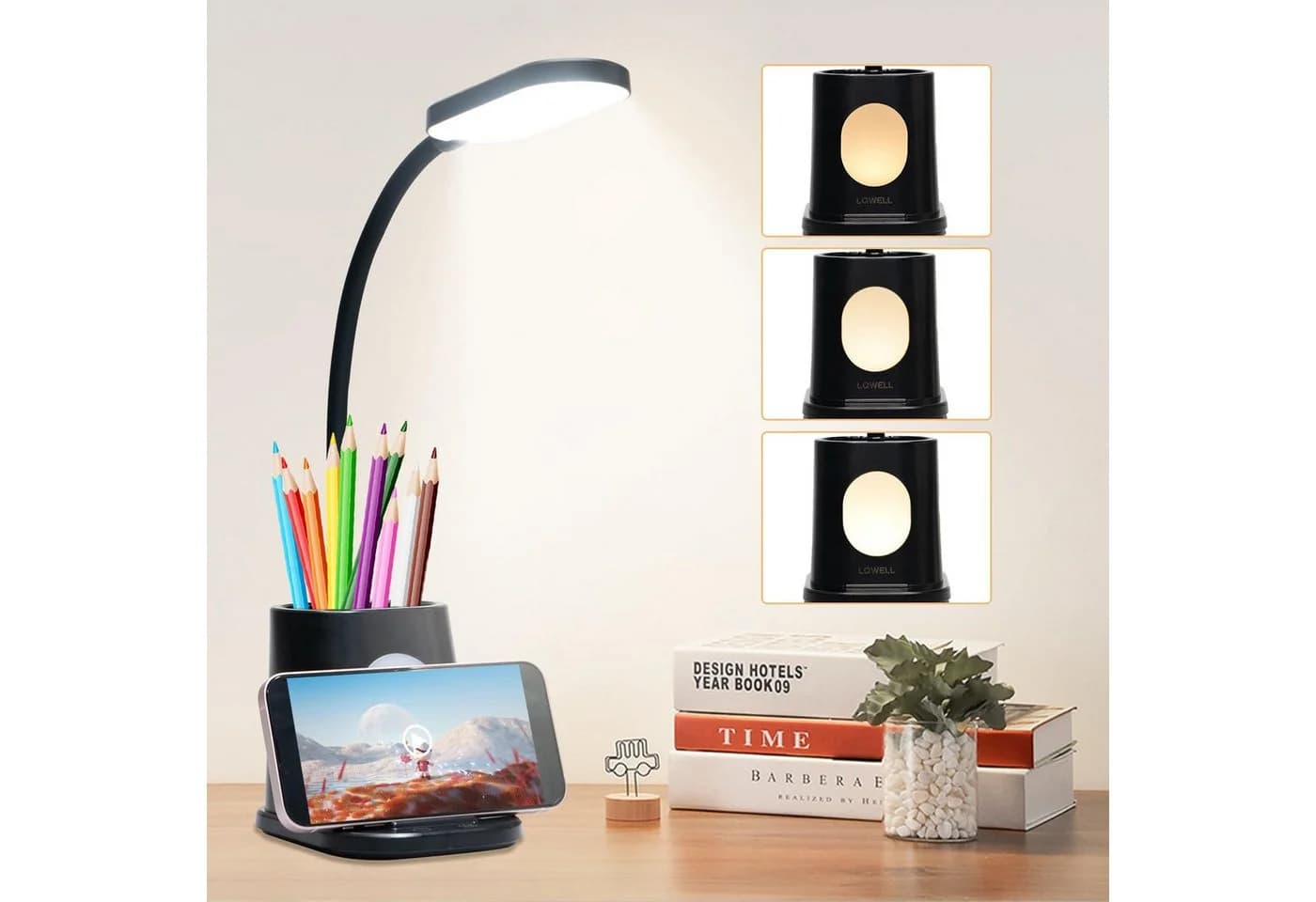 LQWELL LED Schreibtischlampe 4 in 1 Schwarz USB Aufladbar - Bild 2