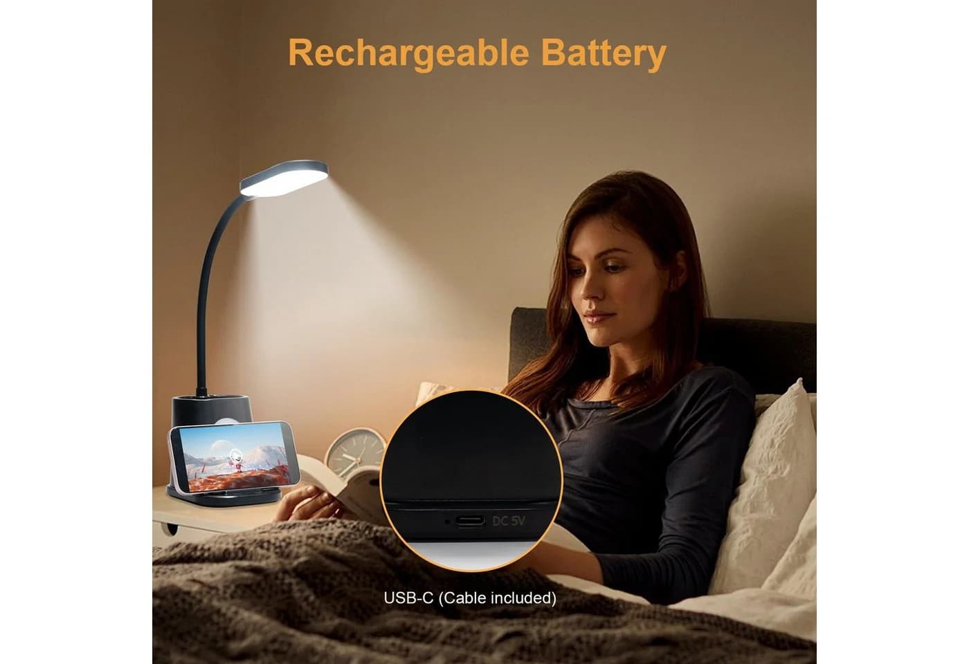 LQWELL LED Schreibtischlampe 4 in 1 Schwarz USB Aufladbar - Bild 5