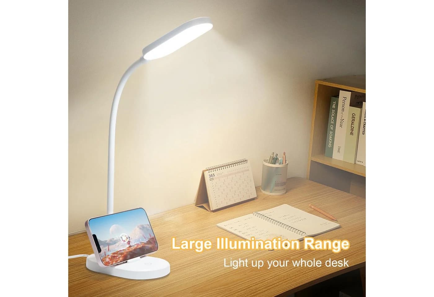 LQWELL Schreibtischlampe Weiß LED 160 Lumen USB Touch