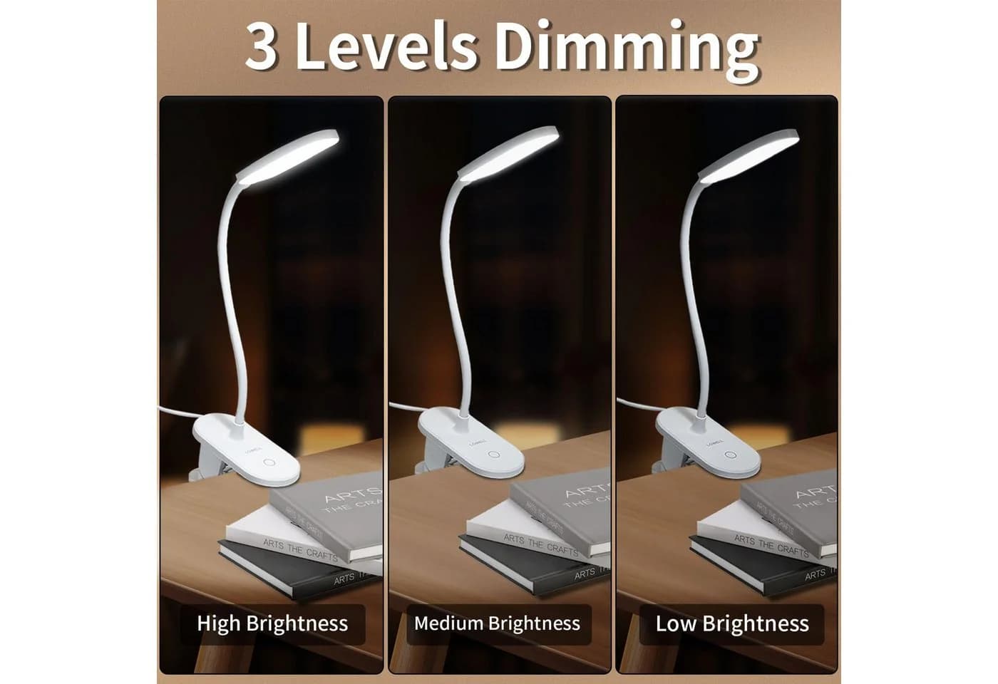 LQWELL LED Klemmlampe Weiß Dimmbar Touch 360° Flexibel USB