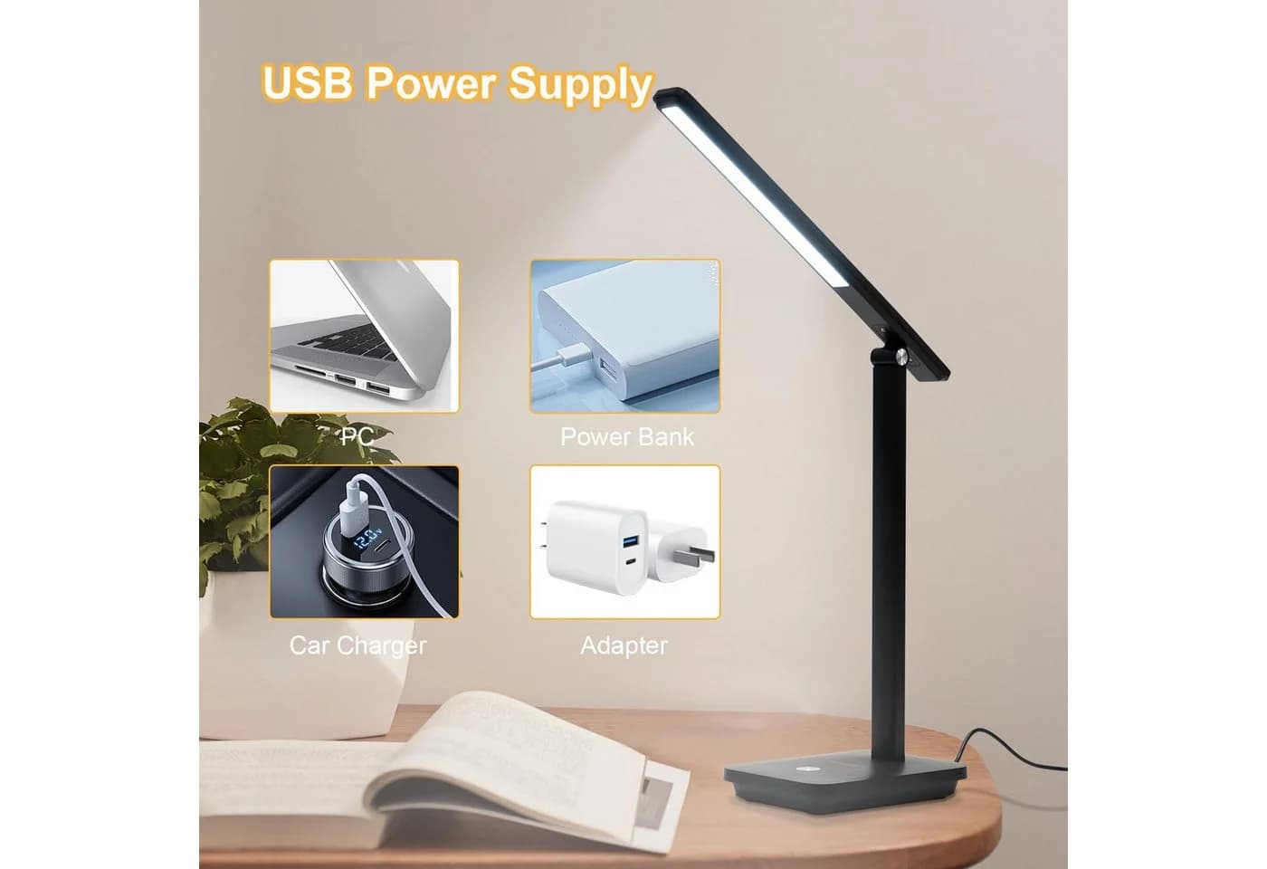 LQWELL LED Schreibtischlampe Schwarz mit Touchdimmer und Clip - Bild 4