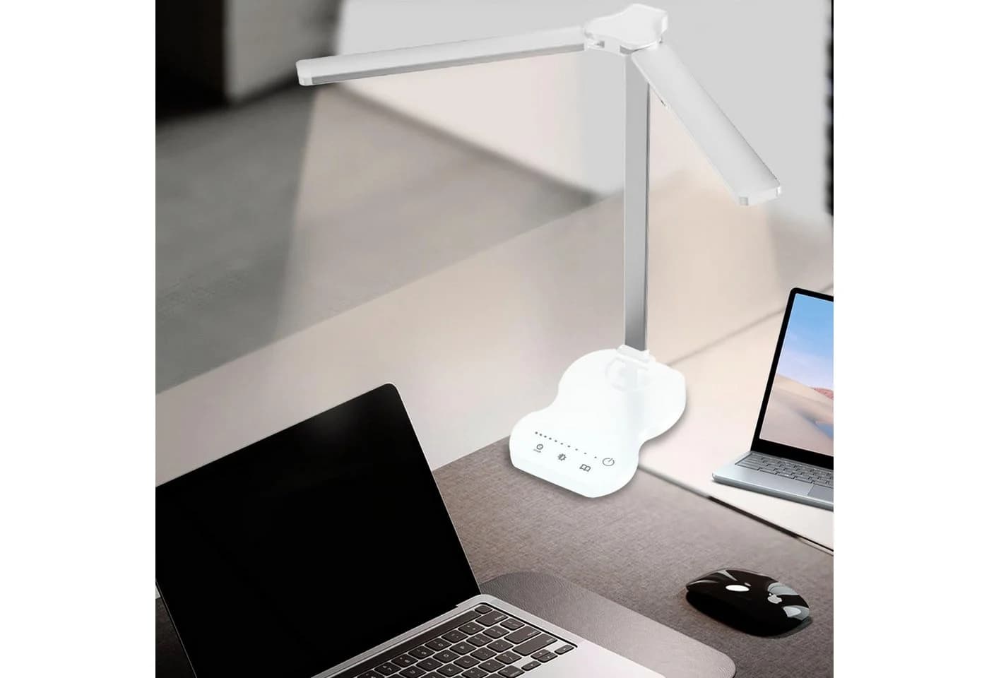 LQWELL Doppelkopf Schreibtischlampe LED Dimmbar Weiß Touch-Steuerung - Bild 2