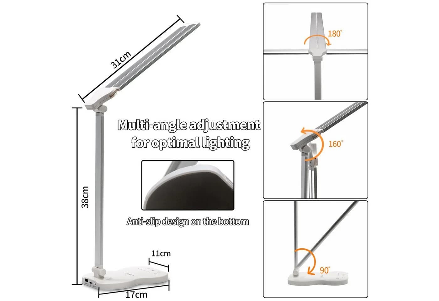 LQWELL Doppelkopf Schreibtischlampe LED Dimmbar Weiß Touch-Steuerung - Bild 3
