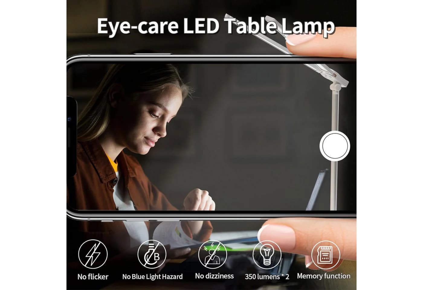 LQWELL Doppelkopf Schreibtischlampe LED Dimmbar Weiß Touch-Steuerung - Bild 4