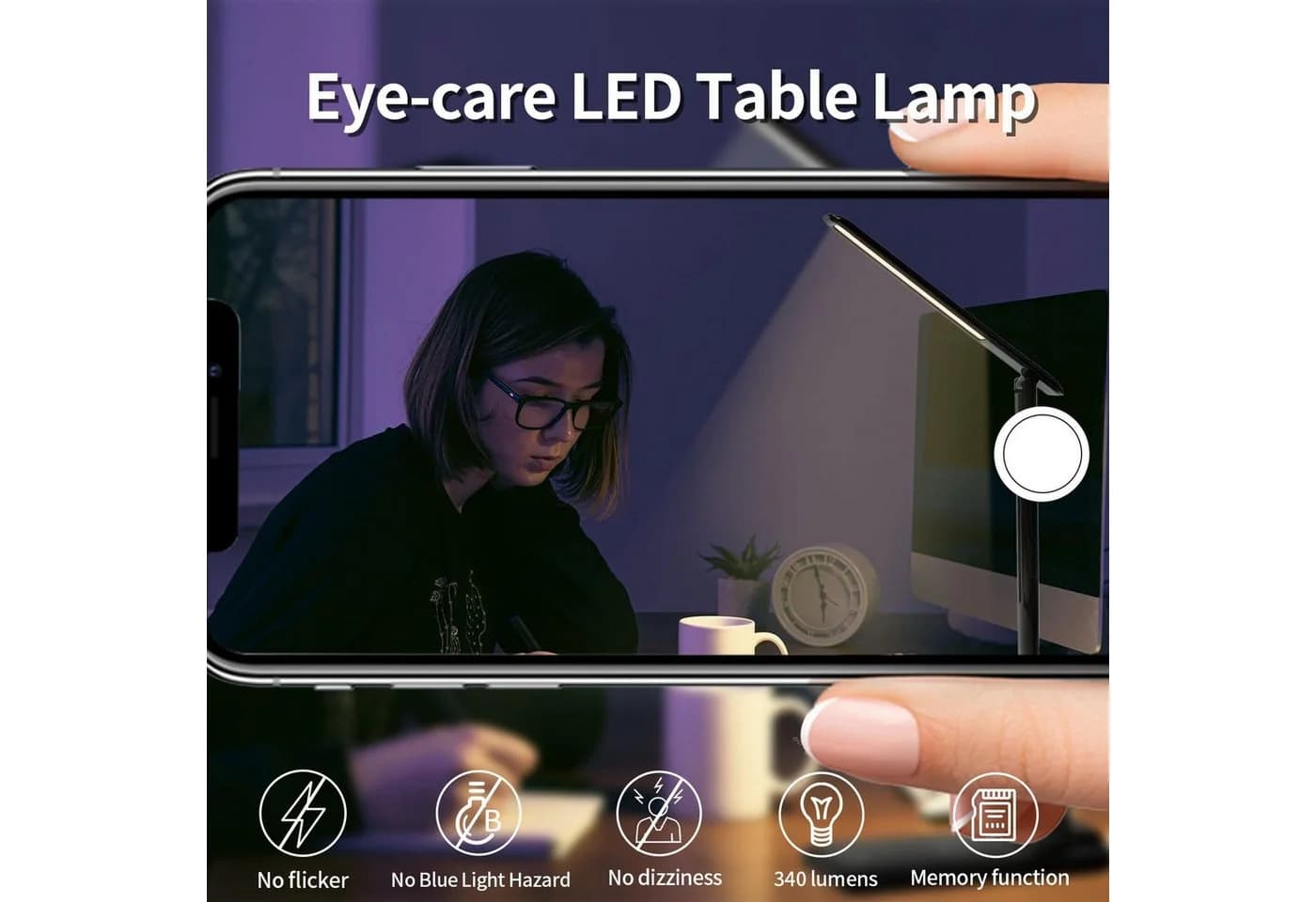 LQWELL LED Schreibtischlampe Schwarz Touch-Steuerung 3 Farbmodi - Bild 3