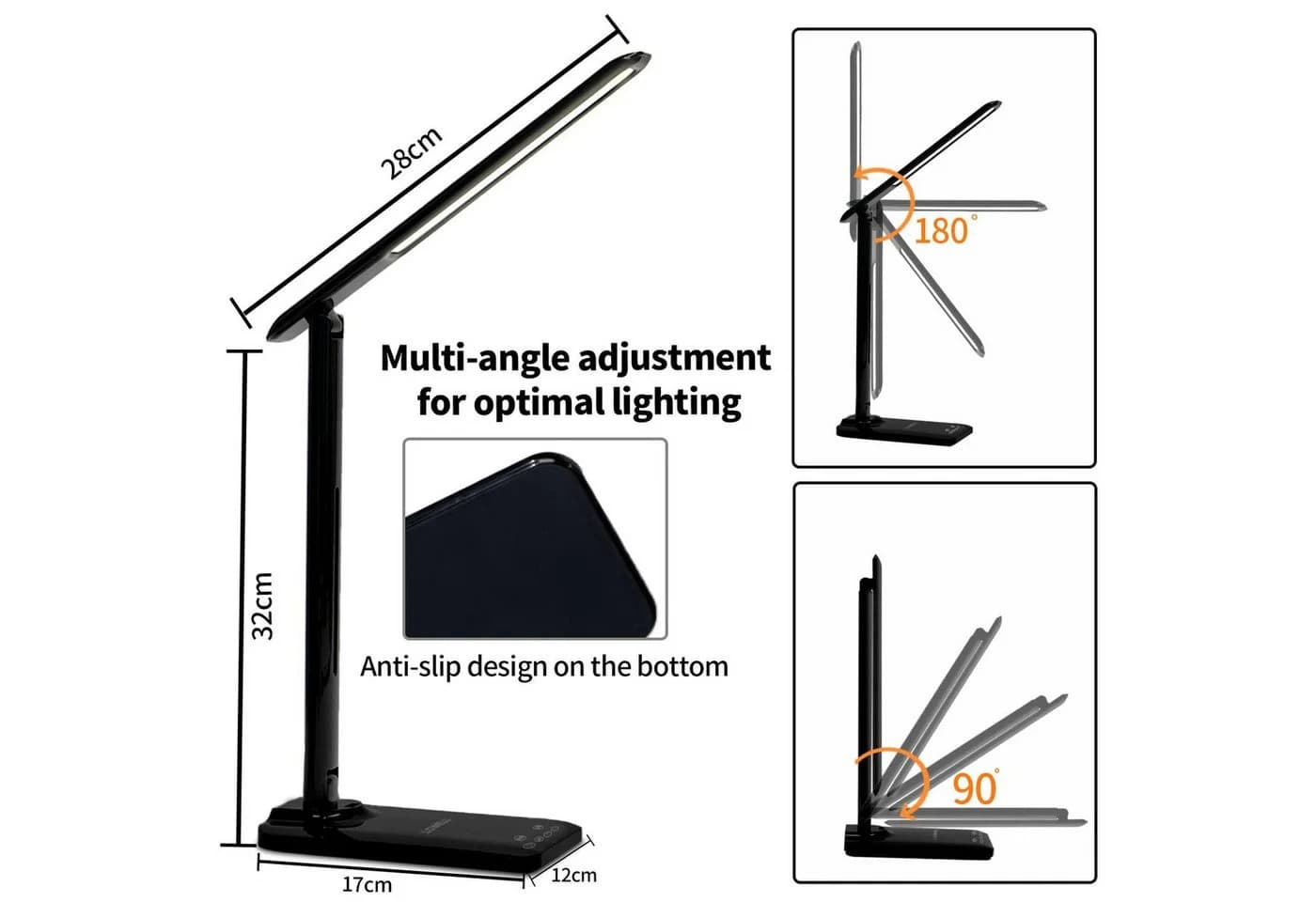 LQWELL LED Schreibtischlampe Schwarz Touch-Steuerung 3 Farbmodi - Bild 4