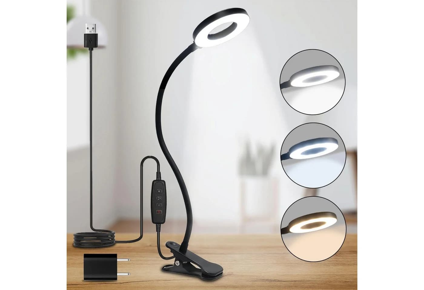 LQWELL LED Klemmleuchte Ringlicht 3 Farben USB - Bild 2