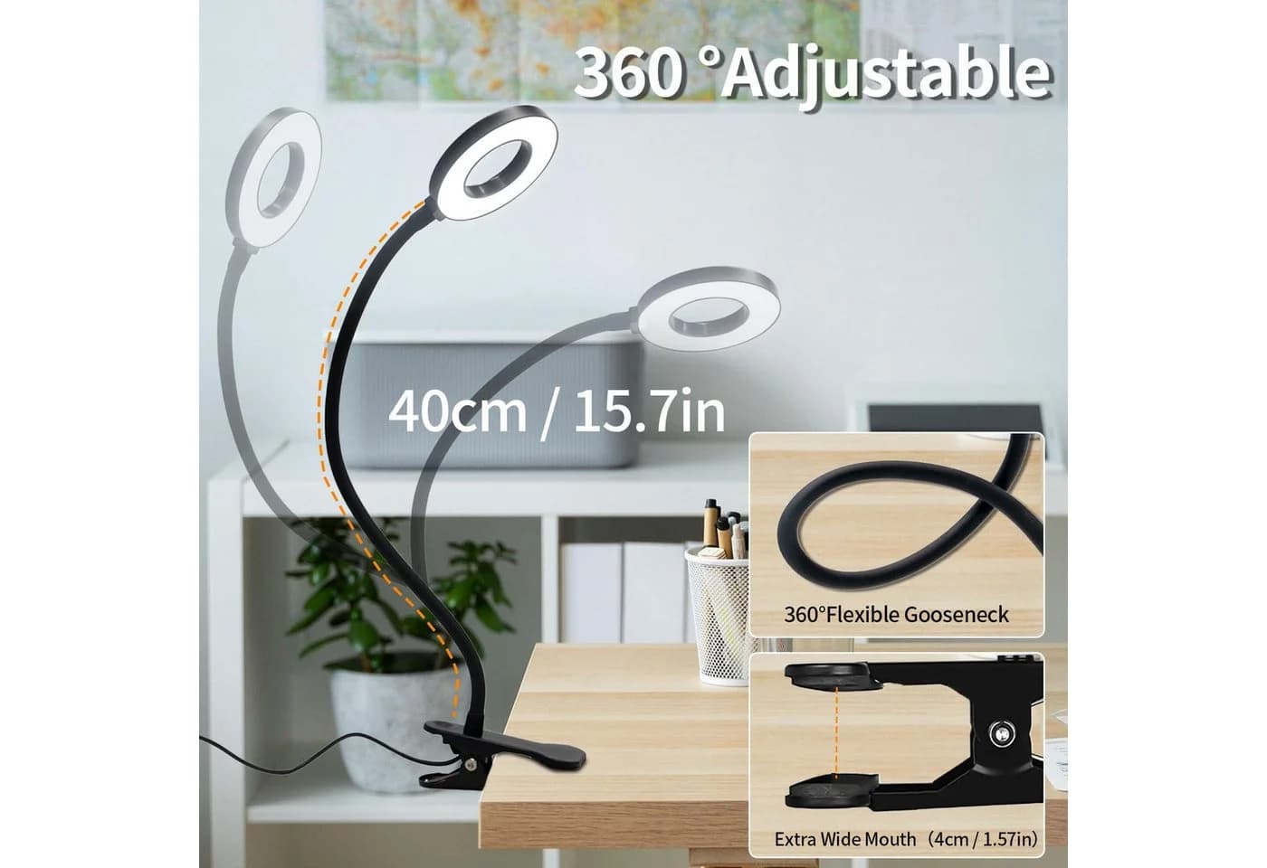 LQWELL LED Klemmleuchte Ringlicht 3 Farben USB - Bild 3