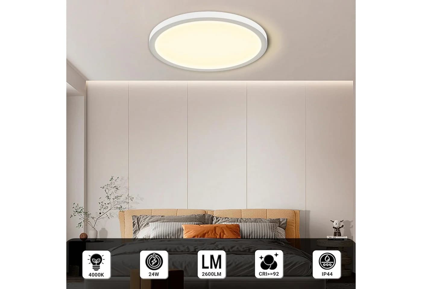 LQWELL LED Deckenleuchte Rund 30cm Weiß Badlampe Flach