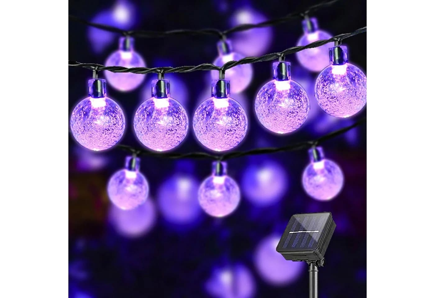 LQWELL LED Solar Lichterkette mit Kristallkugeln Violett 800cm