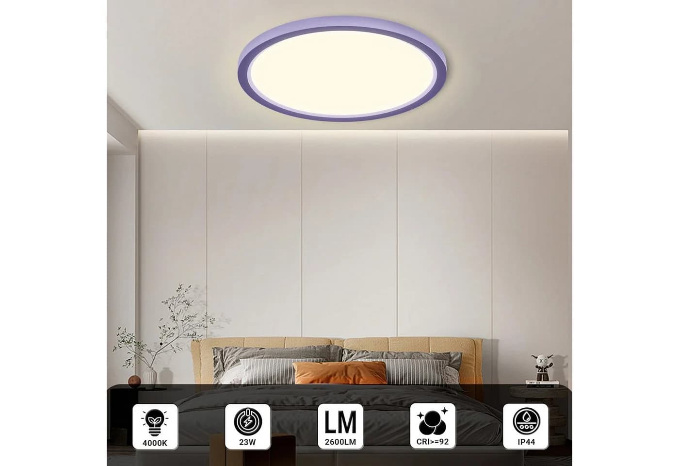 LQWELL LED Deckenleuchte Modern Violett 23W Augenschutz