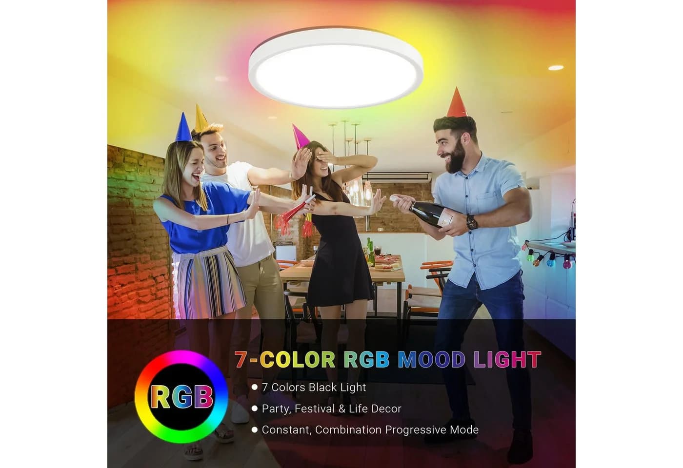 LQWELL LED Deckenleuchte Dimmbar RGB Weiß mit Fernbedienung
