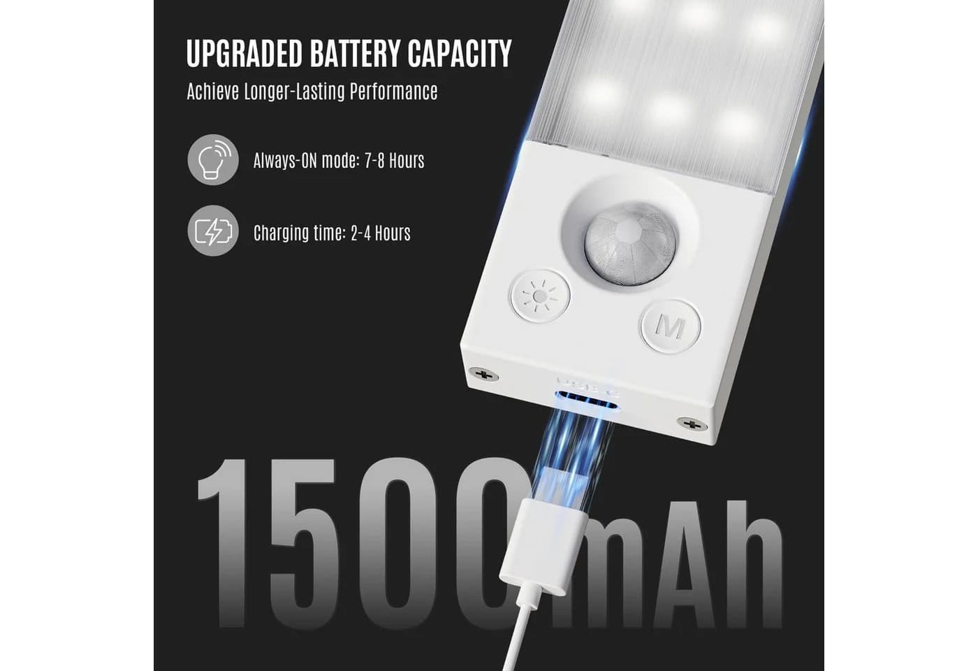 LQWELL LED Unterbauleuchte mit Bewegungsmelder, Dimmbar, Akku, USB-C Wiederaufladbar Schranklicht, 22,5 cm, 1500 mAh, Weiß - Bild 4