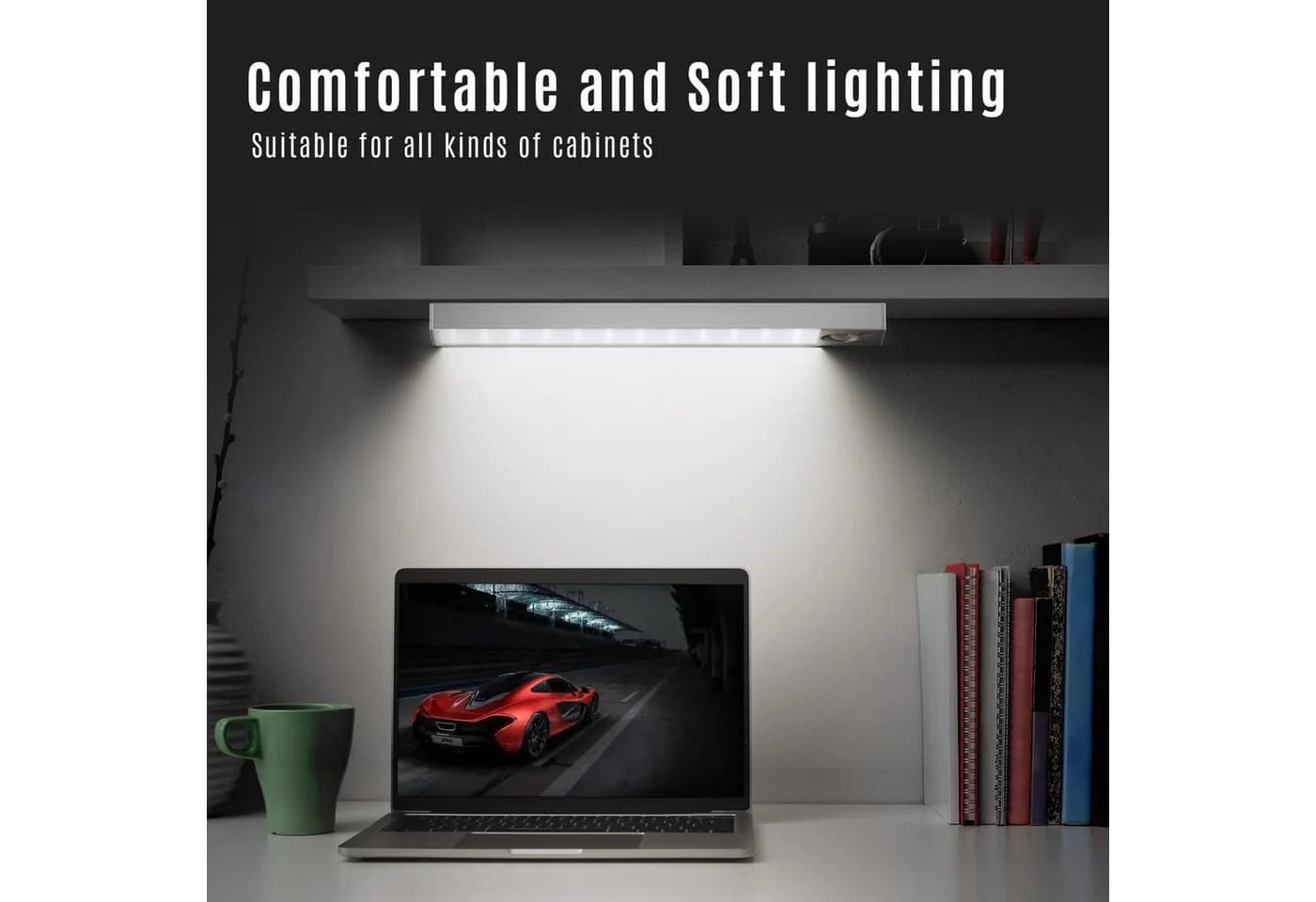 LQWELL LED Unterbauleuchte mit Bewegungsmelder, Dimmbar, Akku, USB-C Wiederaufladbar Schranklicht, 22,5 cm, 1500 mAh, Weiß - Bild 5