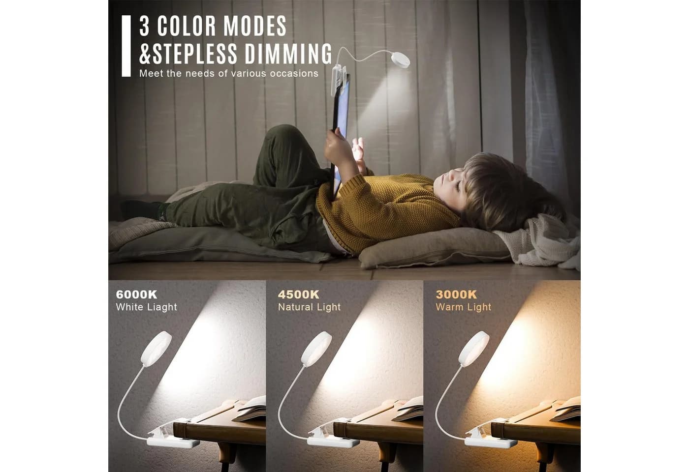LQWELL LED Leselampe Weiß USB Wiederaufladbar 360° Flexibel - Bild 3