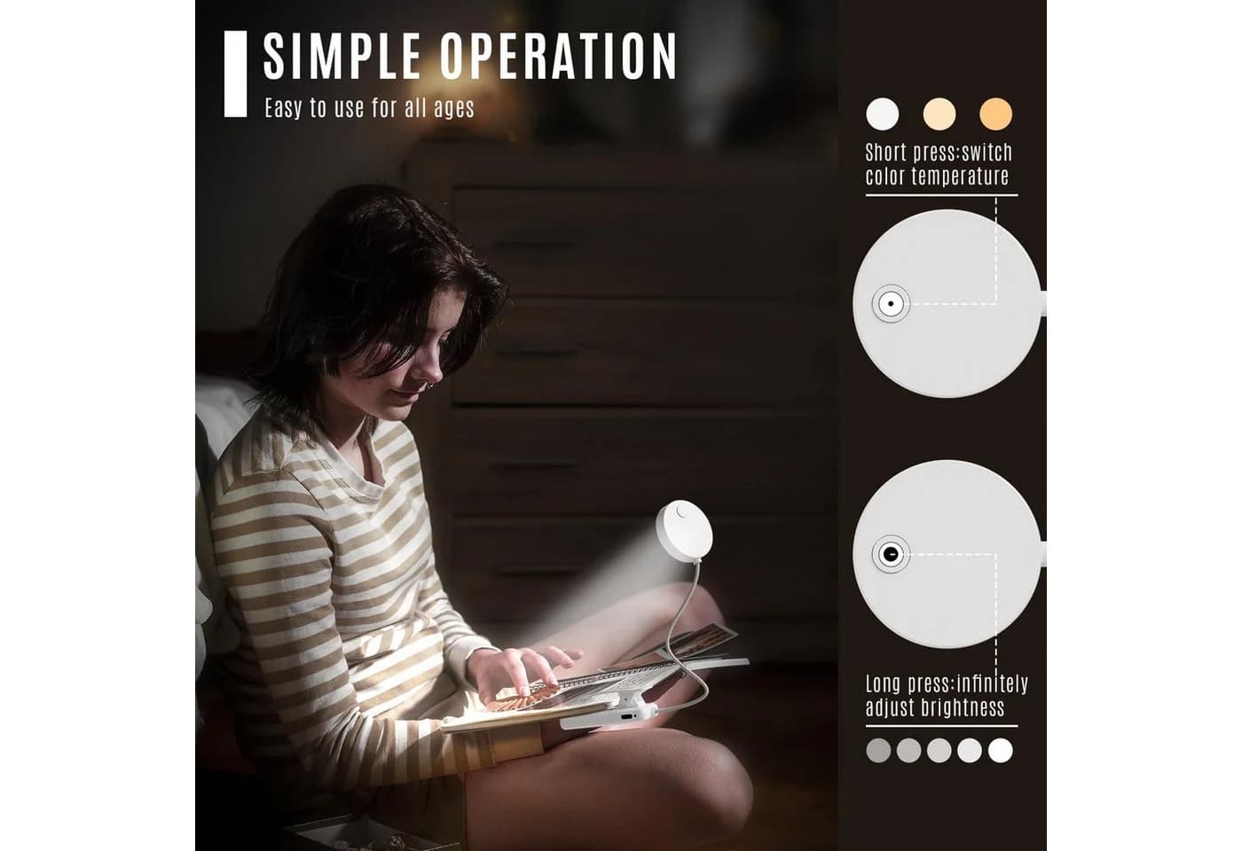 LQWELL LED Leselampe Weiß USB Wiederaufladbar 360° Flexibel - Bild 4