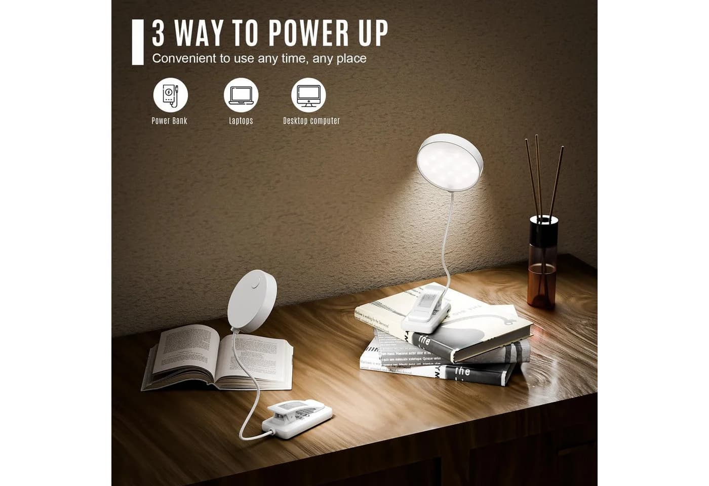 LQWELL LED Leselampe Weiß USB Wiederaufladbar 360° Flexibel - Bild 5