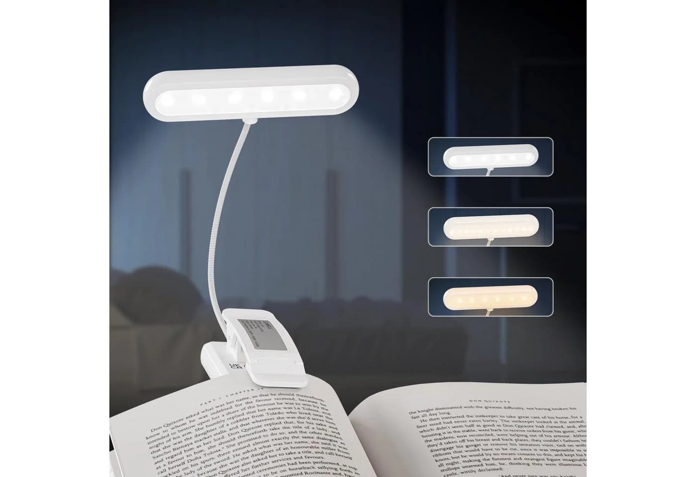 LQWELL LED Leselampe Buchklemme USB Wiederaufladbar 3 Farbtemperaturen 10 Helligkeitsstufen - Bild 2