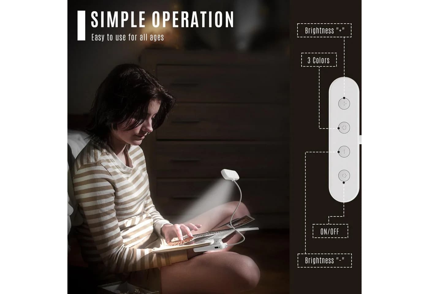 LQWELL LED Leselampe Buchklemme USB Wiederaufladbar 3 Farbtemperaturen 10 Helligkeitsstufen - Bild 4