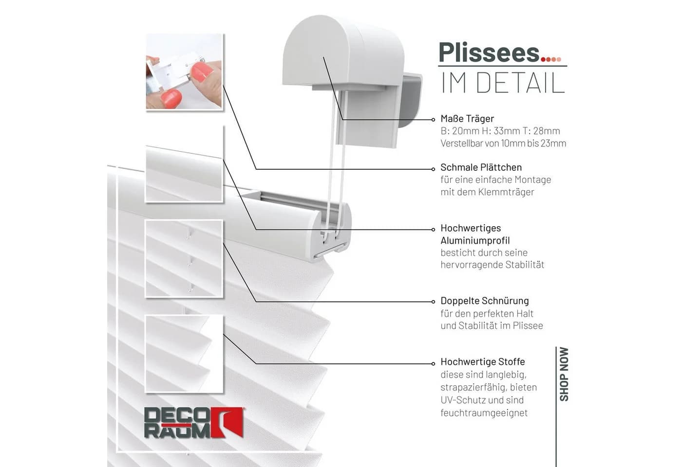 Deco-Raum Plissee Basic Weiß Klemmfix Blickdicht - Bild 3
