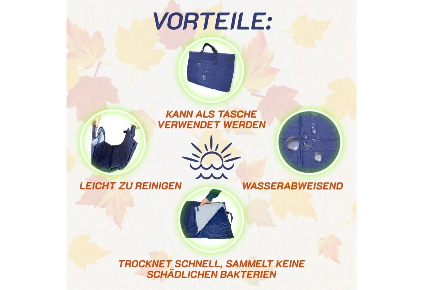 P-Beauty Picknickdecke Faltmatte Strandmatte Blau Wasserdicht
