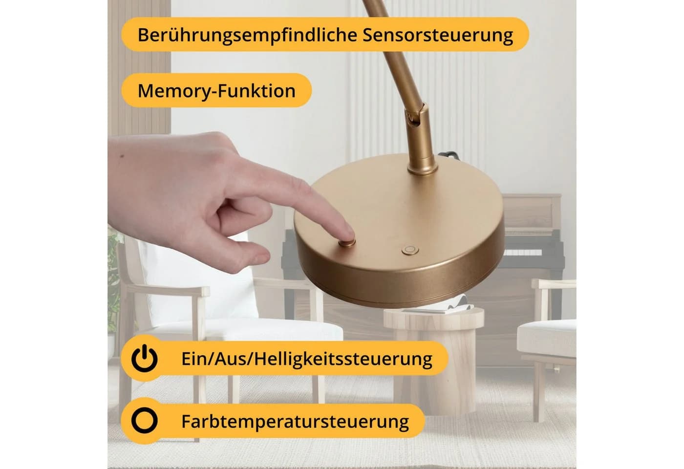 Classic Cantabile LED Pianoleuchte 12520 GD Gold Stufenlos Dimmbar - Bild 3