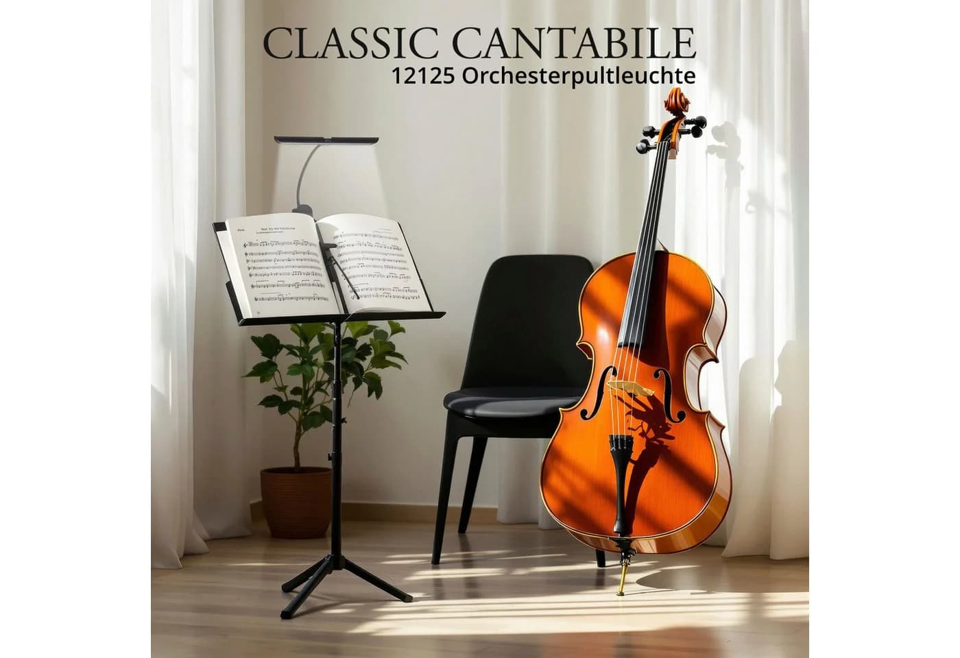 Classic Cantabile LED Klemmleuchte Notenpultleuchte Easy Schwarz Dimmbar
