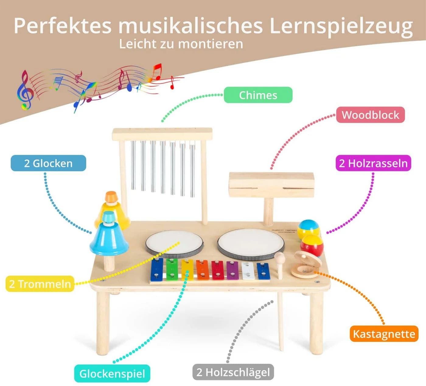 Classic Cantabile 12-in-1 Percussion Musiktisch Bunt Holz - Bild 3