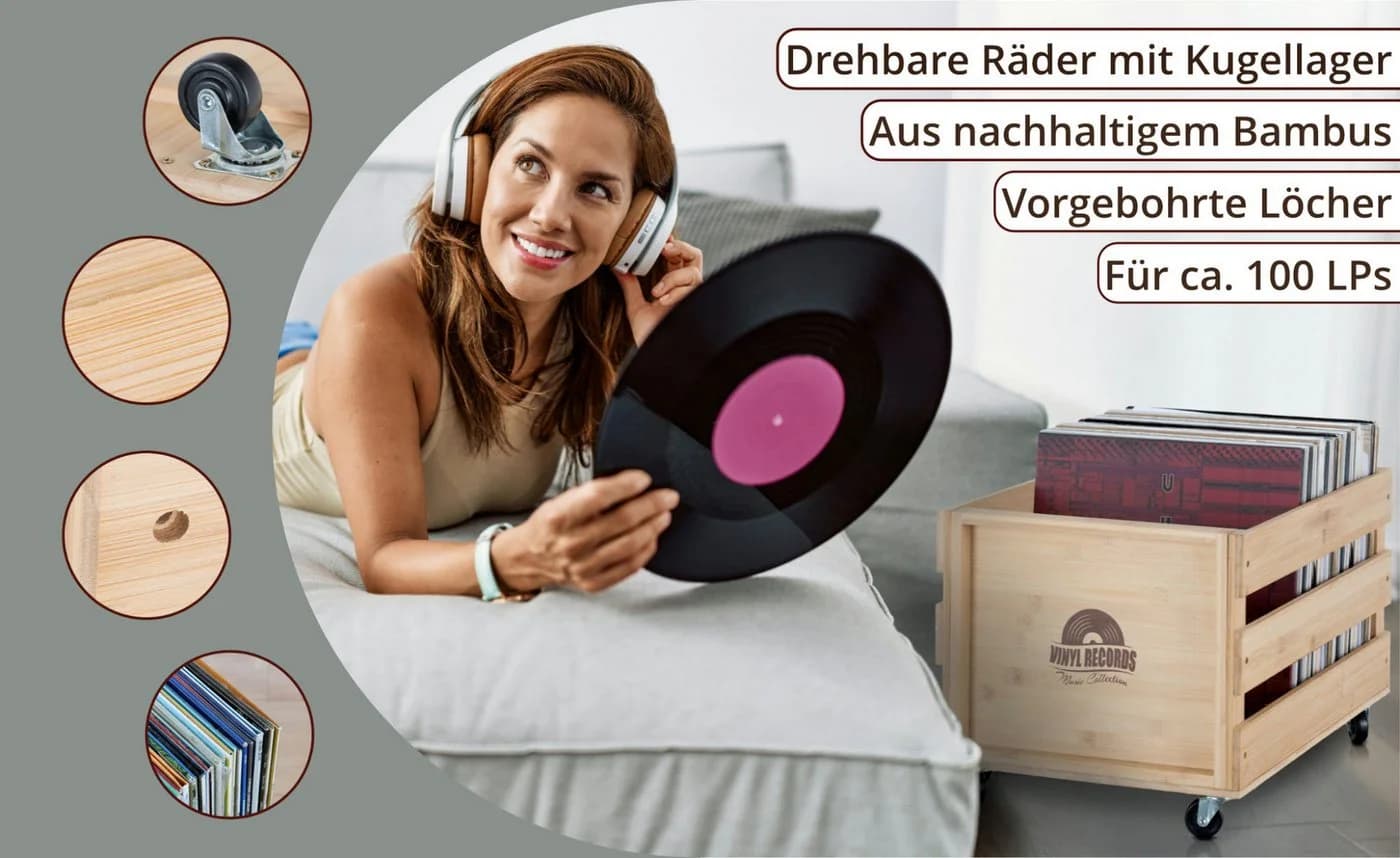 Stagecaptain Schallplattenkiste Emil Bambus Natur Retro-Design