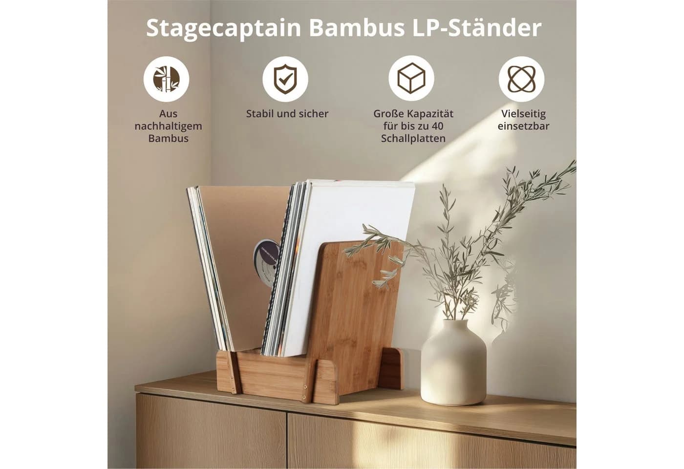 Stagecaptain LP-Ständer Bambus für Schallplatten