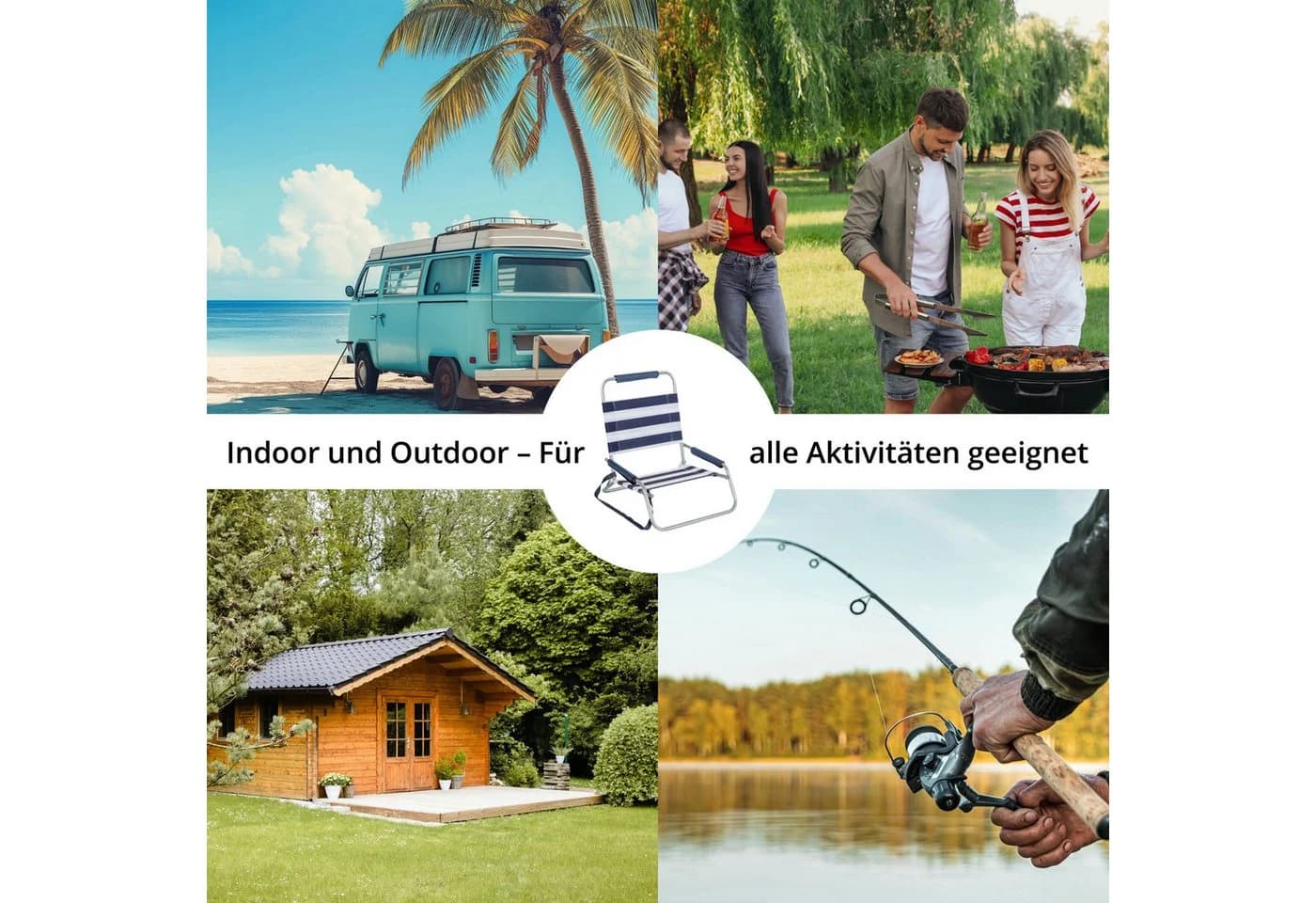 Stagecaptain Klappstuhl Strandstuhl blau-weiß mit Rückenlehne