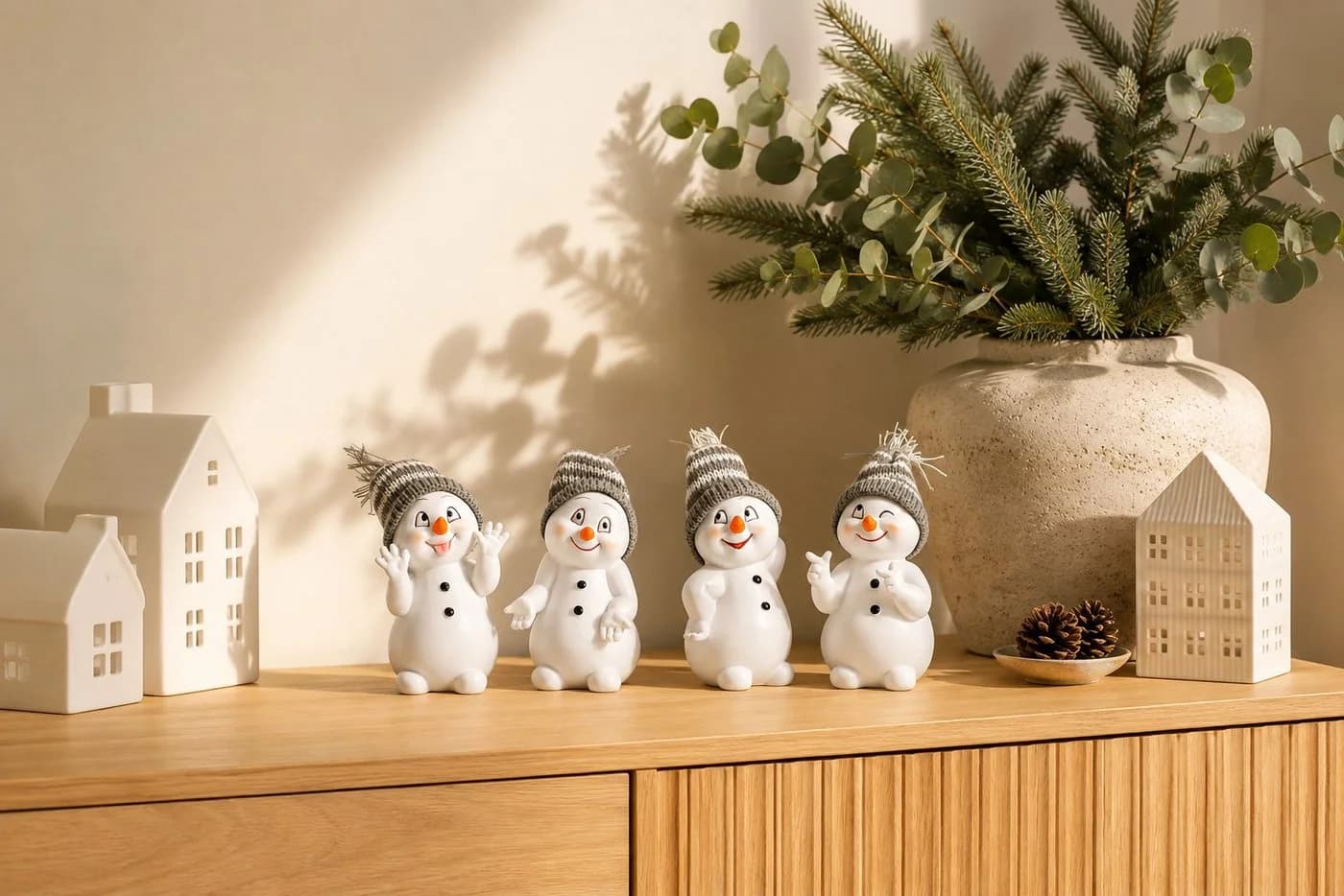Wurm Schneemann Dekofiguren 4er Set Polyresin Grau Weiß - Bild 3