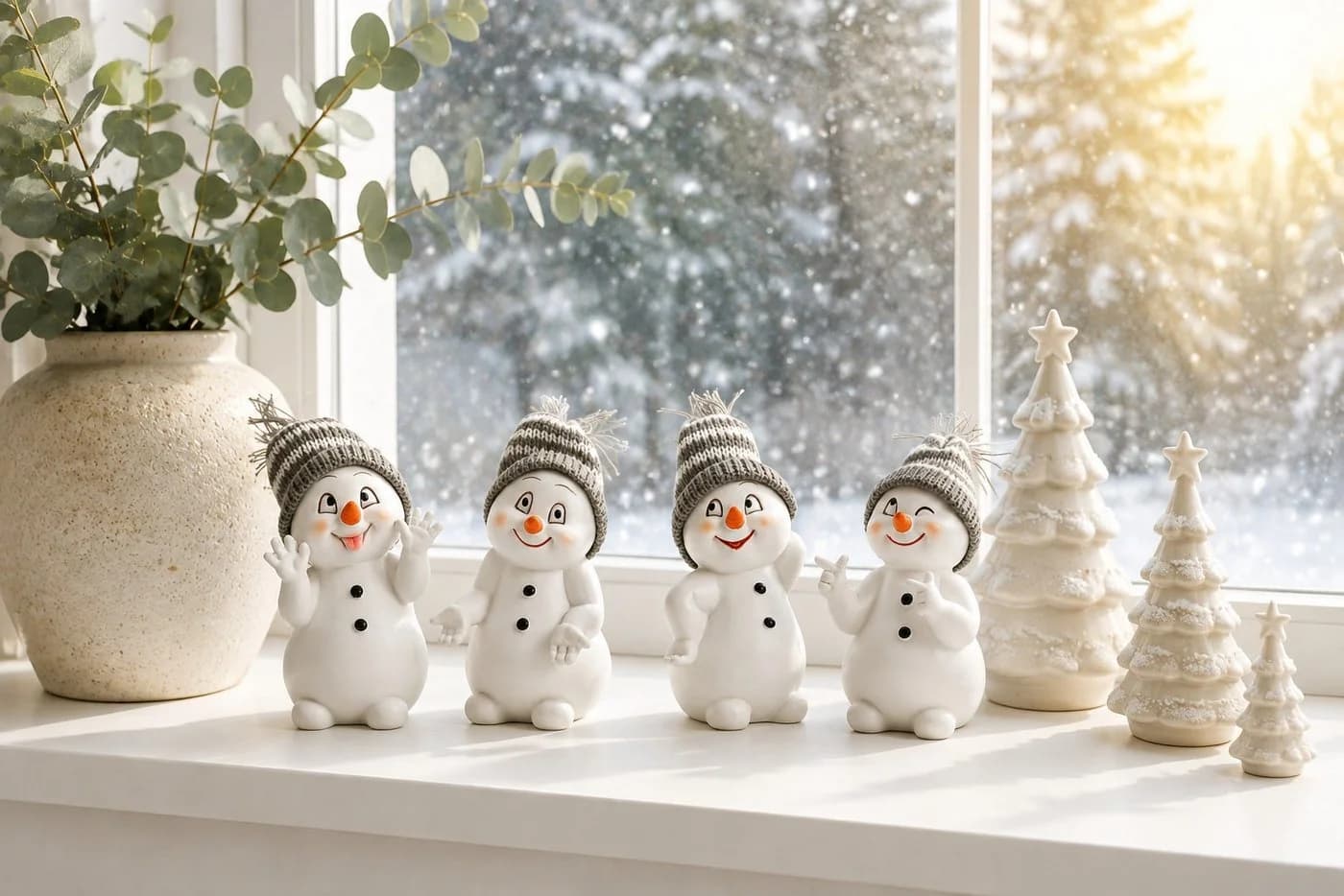 Wurm Schneemann Dekofiguren 4er Set Polyresin Grau Weiß - Bild 4