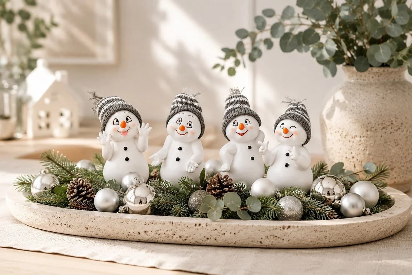 Wurm Schneemann Dekofiguren 4er Set Polyresin Grau Weiß - Bild 5