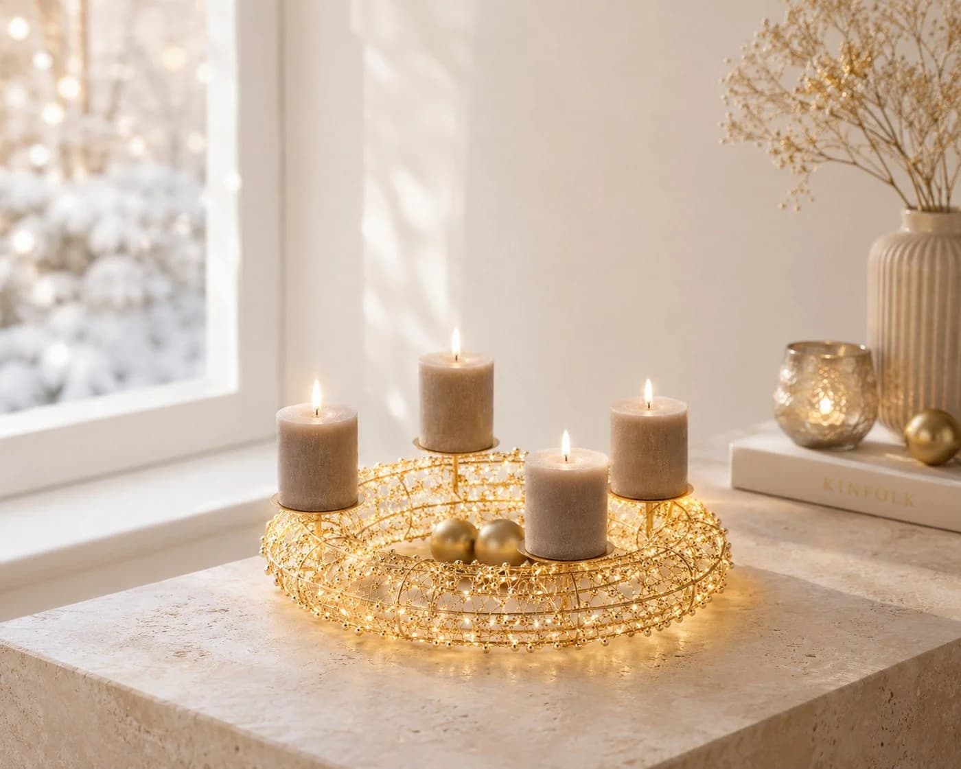 Wurm LED Adventskranz Gold 150 LEDs Timer Dimmer Fernbedienung - Bild 3