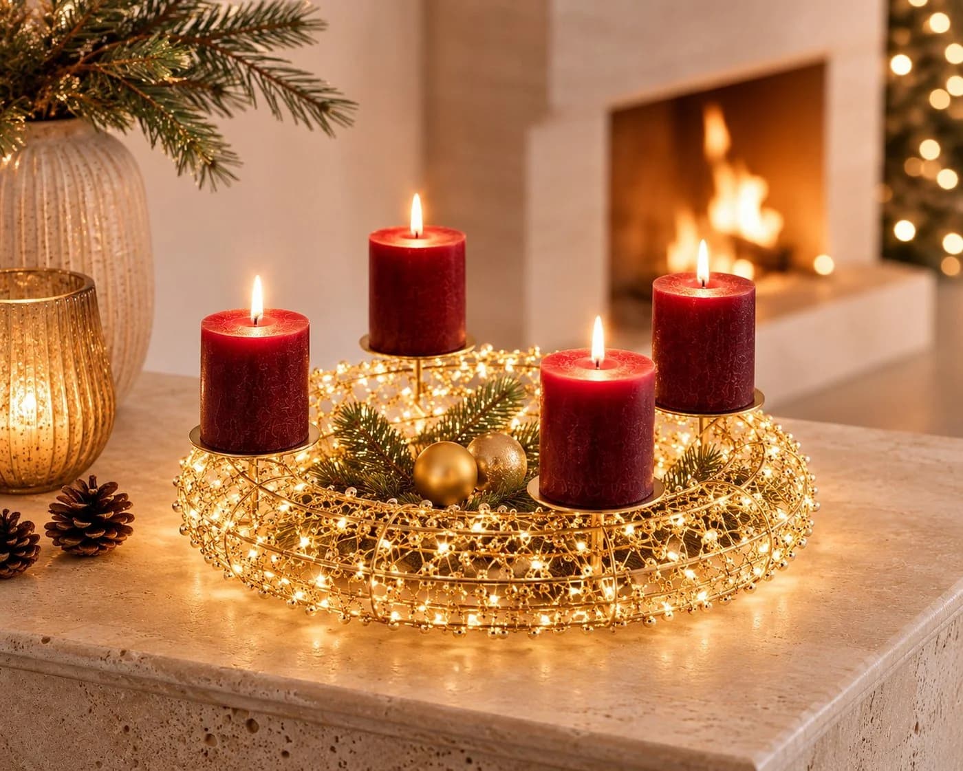 Wurm LED Adventskranz Gold 150 LEDs Timer Dimmer Fernbedienung - Bild 4