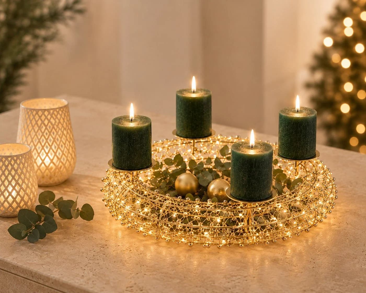 Wurm LED Adventskranz Gold 150 LEDs Timer Dimmer Fernbedienung - Bild 5