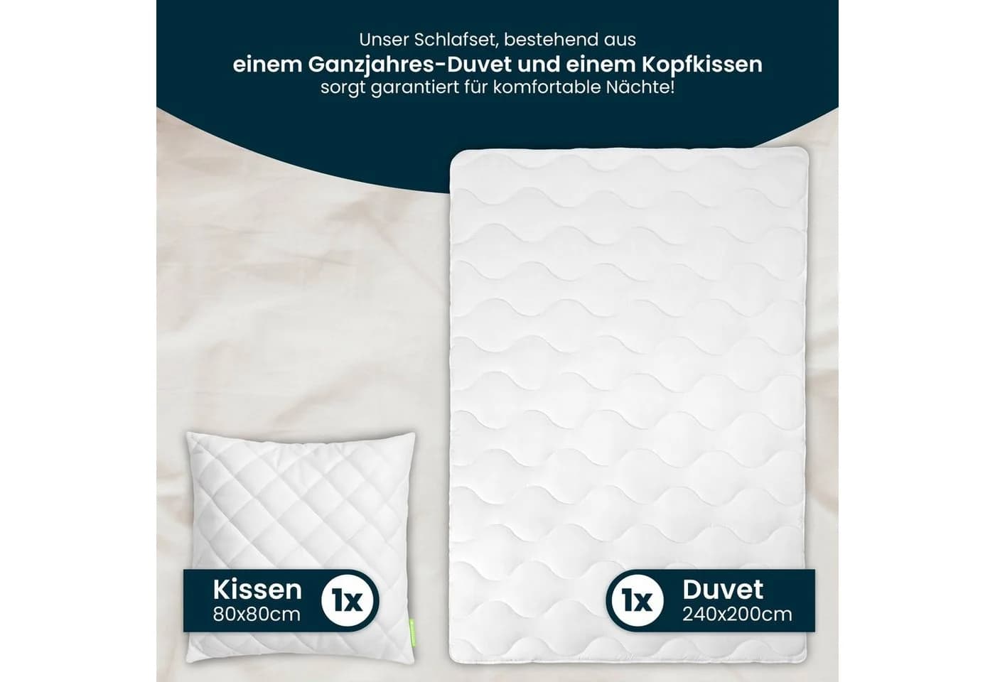 Gentle North Microfaserbettdecke + Kopfkissen Set Ganzjahresdecke 100% Polyester