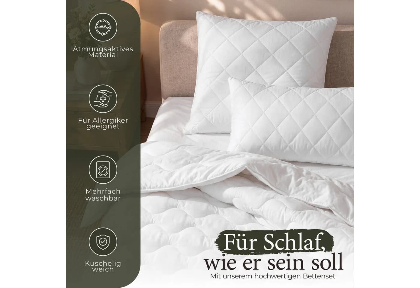 Gentle North Microfaserbettdecke + Kopfkissen 2-Set Weiß Ganzjahresdecke