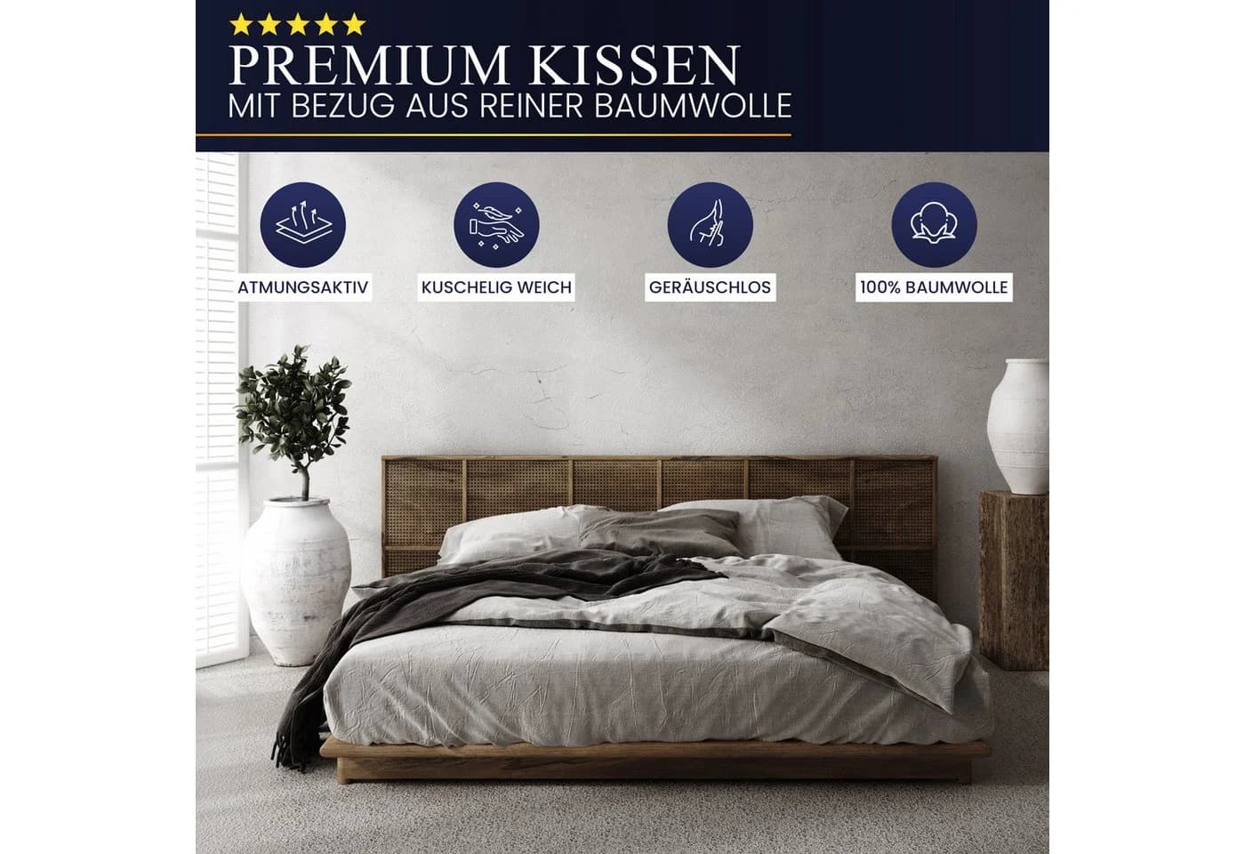 Gentle North Kopfkissen Hotelqualität Weiß Baumwolle Nano-Poly