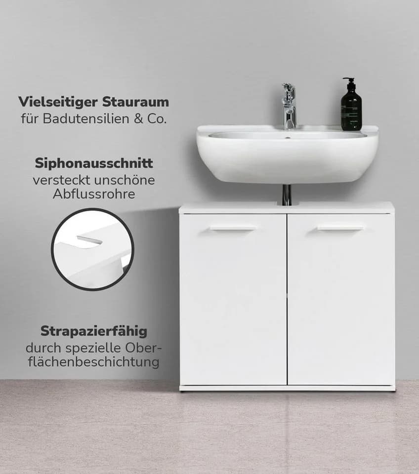 mokebo Waschbeckenunterschrank Weiß Holzwerkstoff Badmöbel - Bild 1