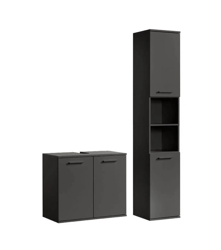 mokebo Badmöbel-Set Der Steuermann 2-teilig Schwarz Unterschrank Hochschrank - Bild 2