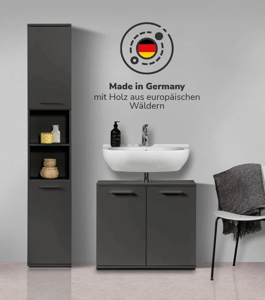mokebo Badmöbel-Set Der Steuermann 2-teilig Schwarz Unterschrank Hochschrank - Bild 3