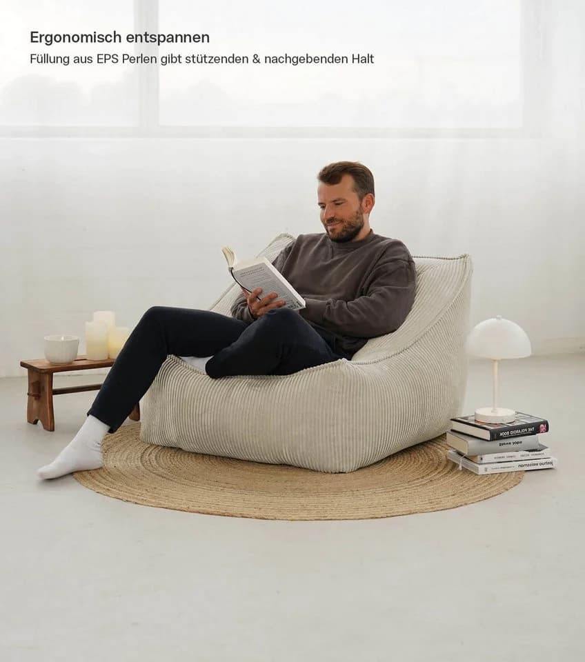 mokebo Sitzsack Der Lümmel Beige Cordstoff mit Armlehnen - Bild 3