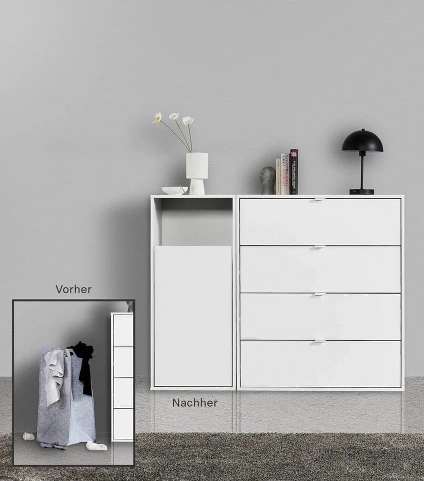 mokebo Wäscheschrank Der Wäschehüter 1-türig Weiß mit Magnetverschluss