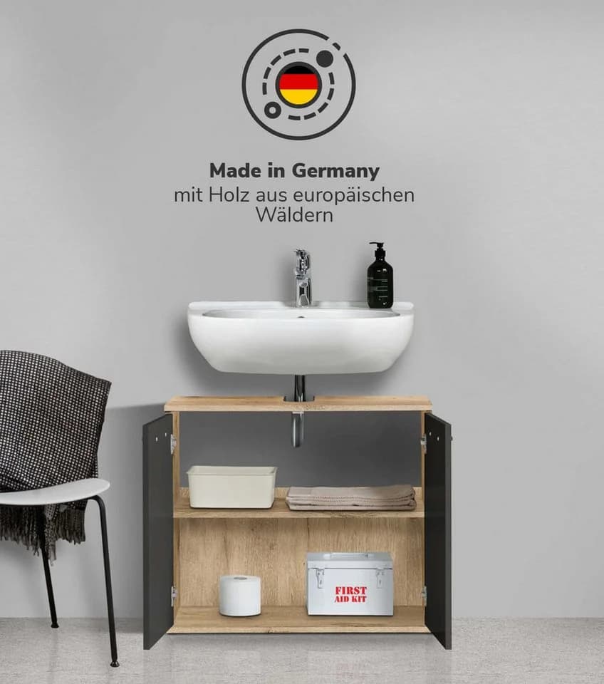 mokebo Waschbeckenunterschrank Der Waschbär Eiche Schwarz - Bild 3