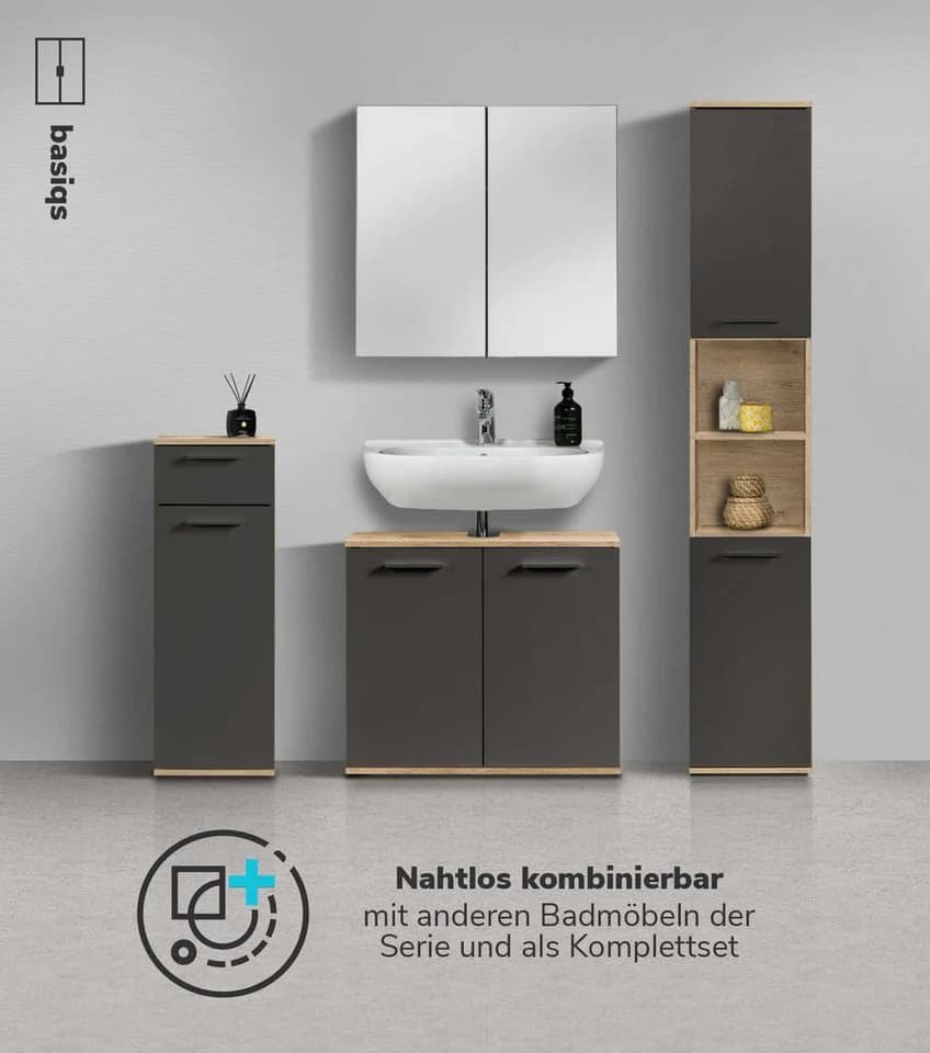 mokebo Waschbeckenunterschrank Der Waschbär Eiche Schwarz - Bild 5