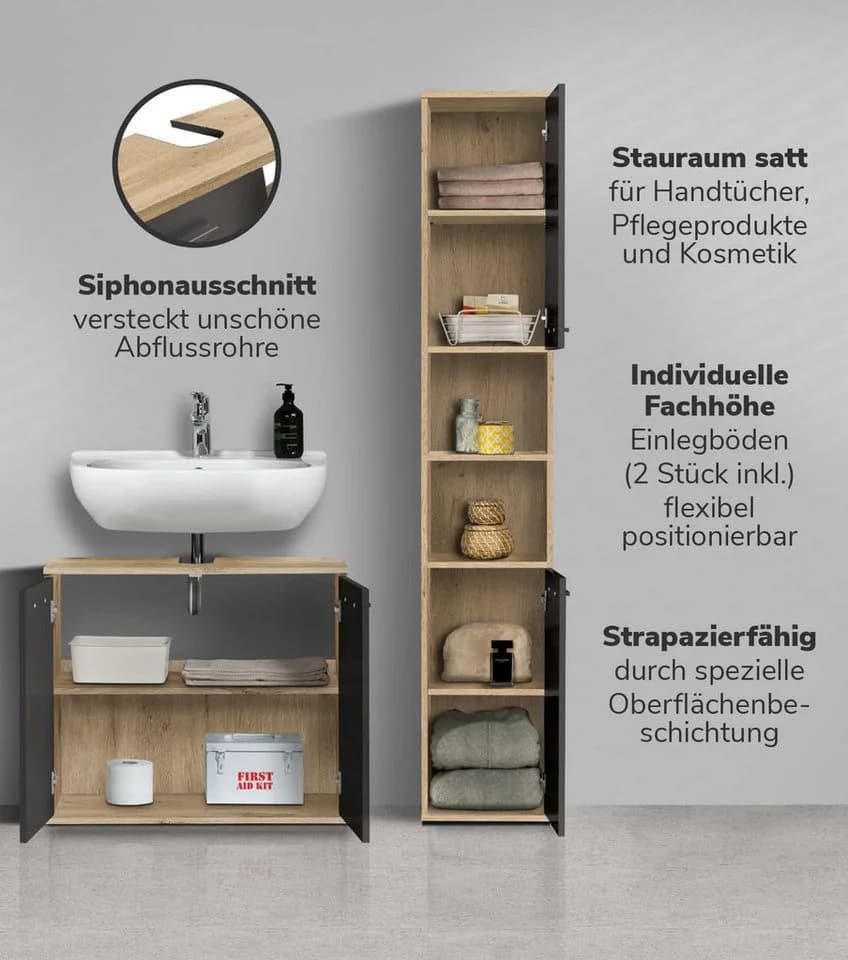 mokebo Badmöbel-Set Der Steuermann 2-tlg. Eiche Schwarz - Bild 1