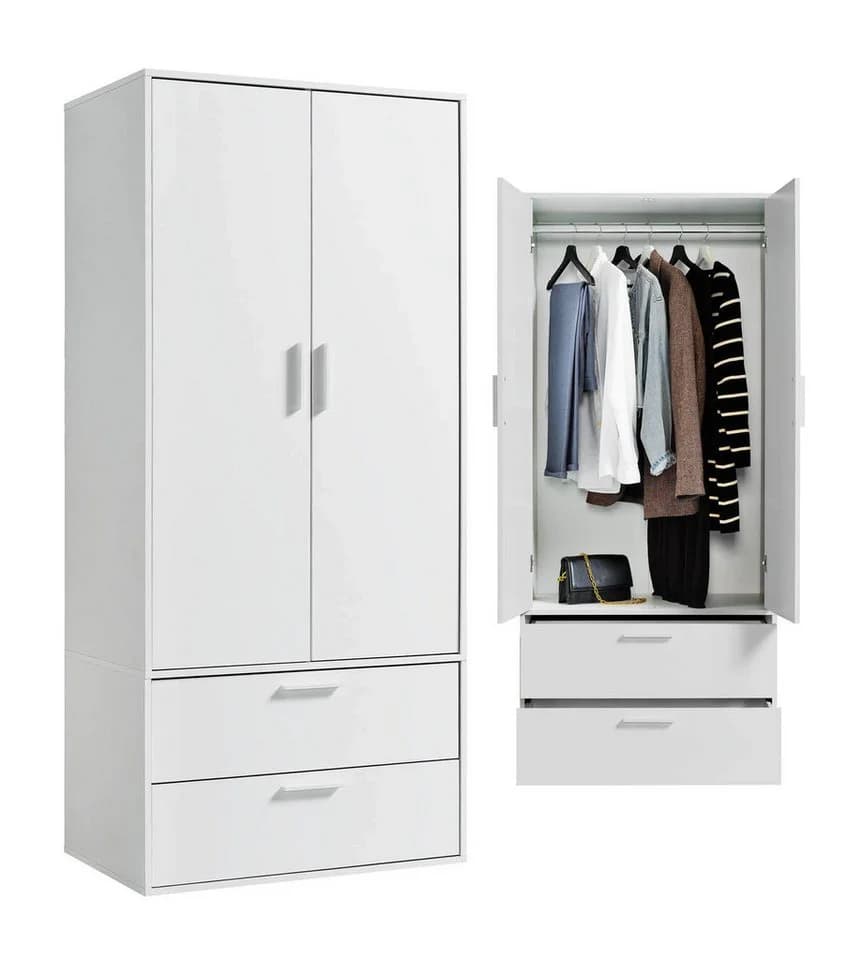 mokebo Kleiderschrank Weiß 2-türig mit Schubladen - Bild 2