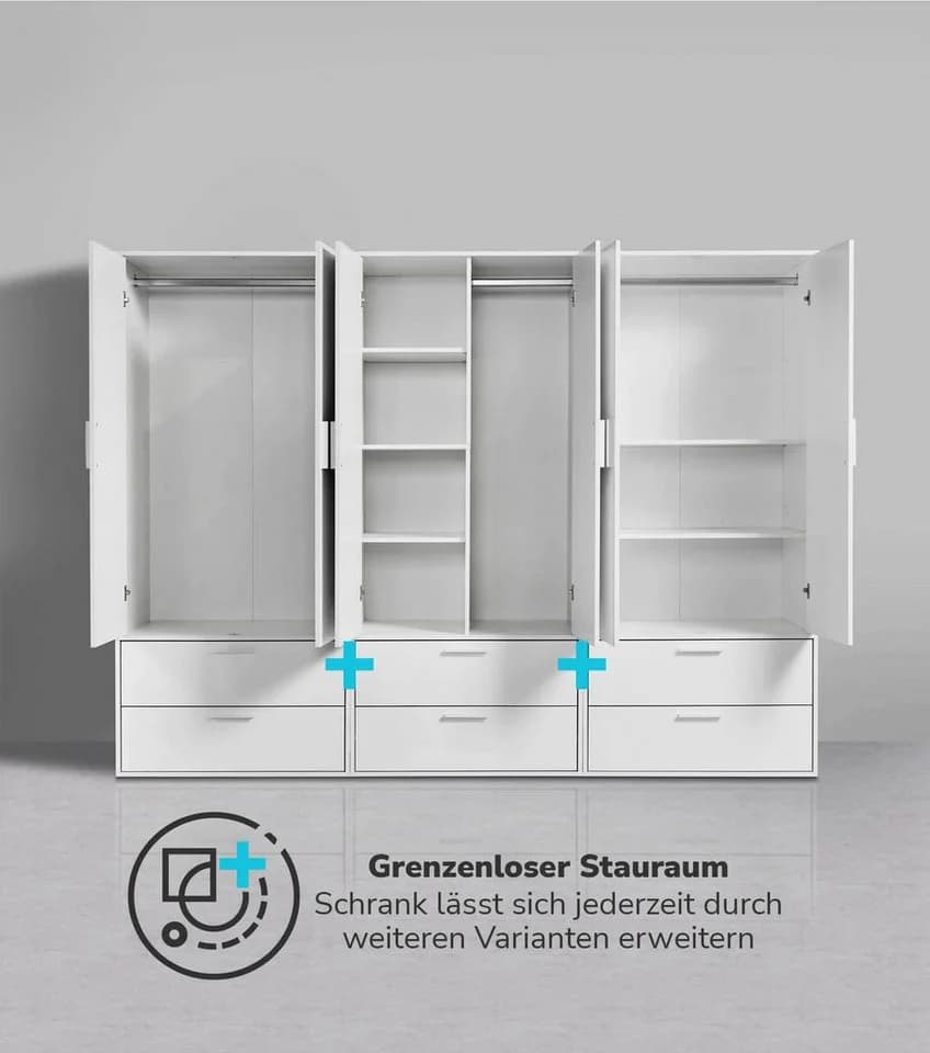 mokebo Kleiderschrank Weiß 2-türig mit Schubladen - Bild 3